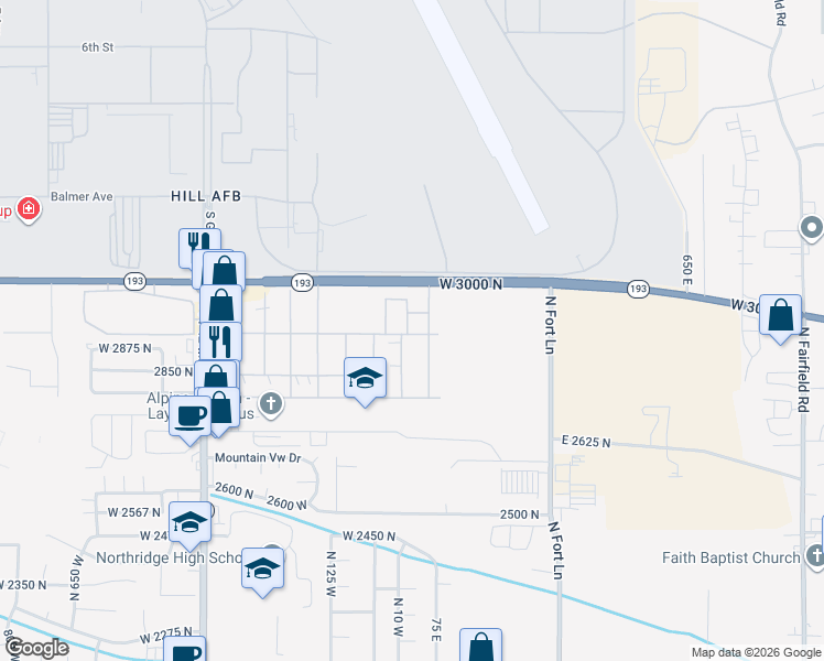 map of restaurants, bars, coffee shops, grocery stores, and more near 272 Mindella Way in Layton