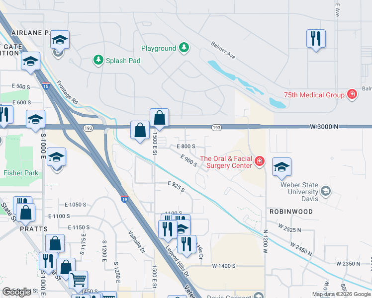 map of restaurants, bars, coffee shops, grocery stores, and more near 846 South 1625 East in Clearfield