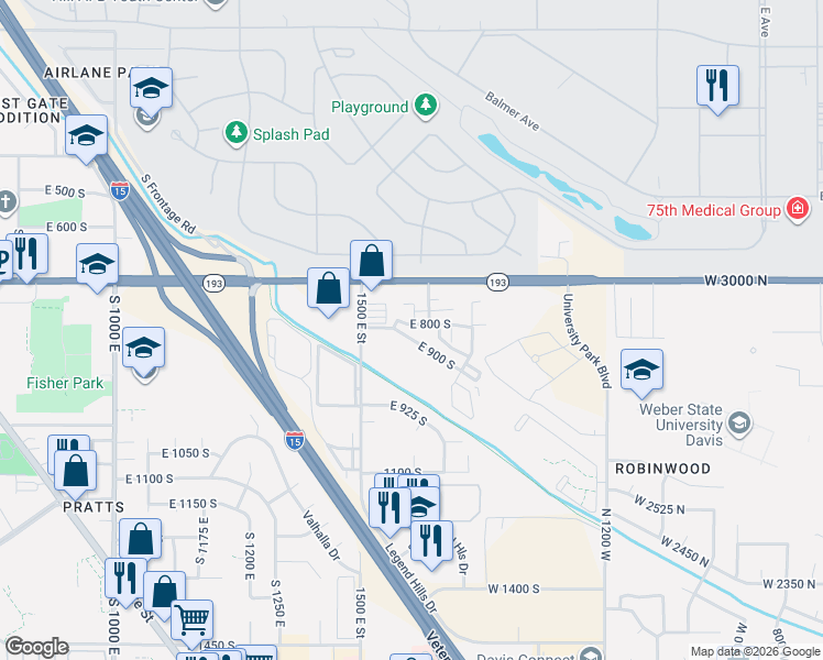 map of restaurants, bars, coffee shops, grocery stores, and more near 1560B East 900 South in Clearfield