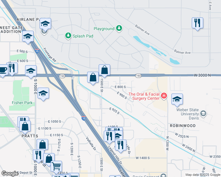 map of restaurants, bars, coffee shops, grocery stores, and more near 1560B East 900 South in Clearfield