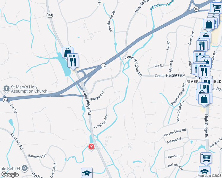 map of restaurants, bars, coffee shops, grocery stores, and more near 55 Hunting Lane in Stamford