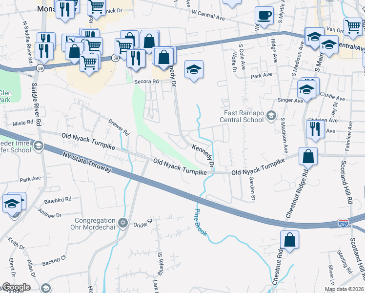map of restaurants, bars, coffee shops, grocery stores, and more near 17 Sharon Drive in Spring Valley