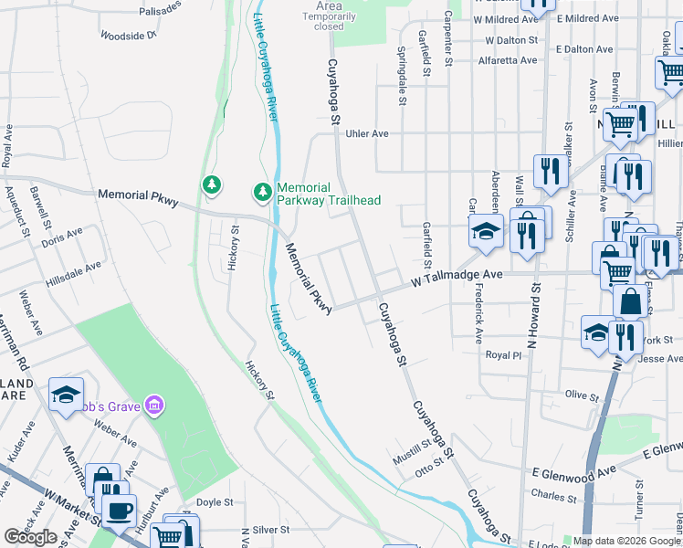 map of restaurants, bars, coffee shops, grocery stores, and more near 425 Evers Avenue in Akron