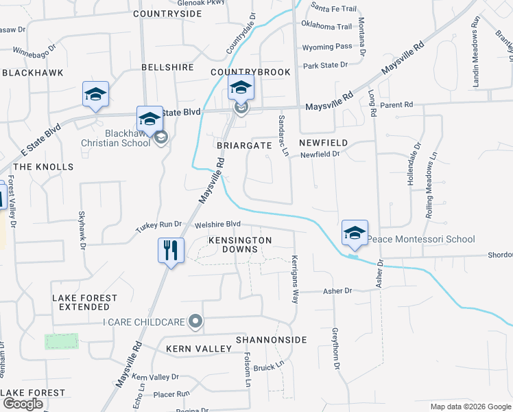 map of restaurants, bars, coffee shops, grocery stores, and more near 7901 Welshire Boulevard in Fort Wayne