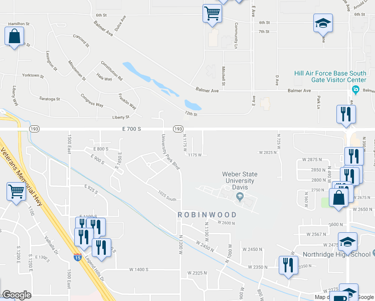 map of restaurants, bars, coffee shops, grocery stores, and more near 2896 North 1175 West in Layton