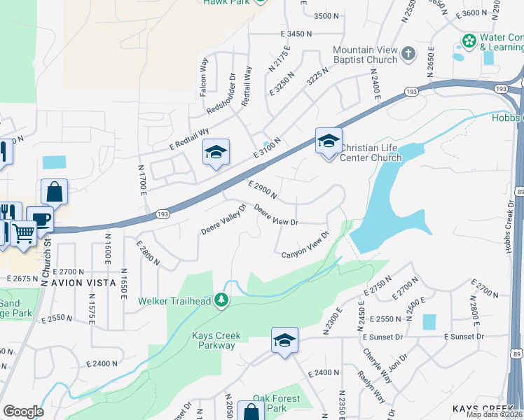 map of restaurants, bars, coffee shops, grocery stores, and more near 2138 Deere View Drive in Layton