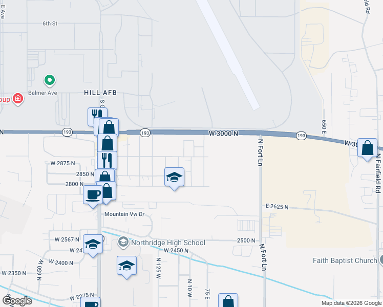 map of restaurants, bars, coffee shops, grocery stores, and more near 272 Mindella Way in Layton
