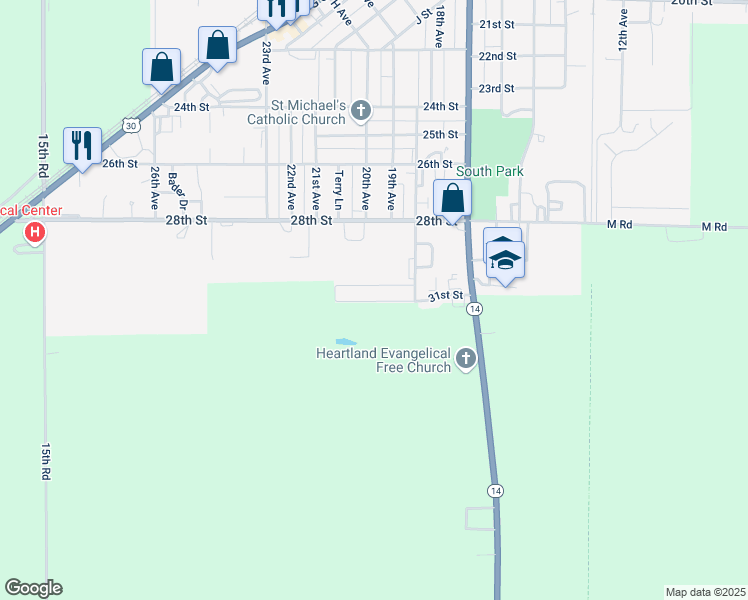 map of restaurants, bars, coffee shops, grocery stores, and more near 1901 31st Street in Central City