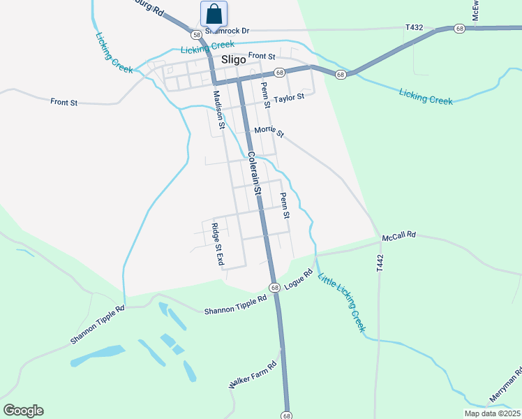 map of restaurants, bars, coffee shops, grocery stores, and more near Pennsylvania 68 in Sligo