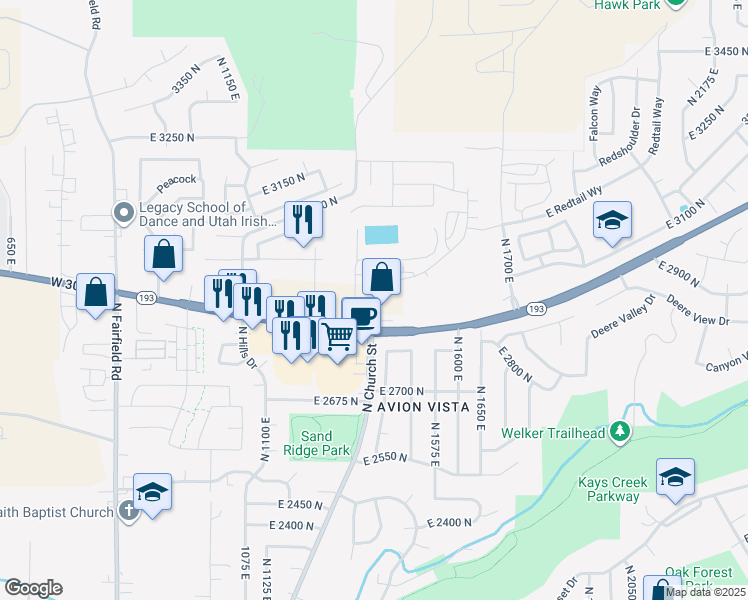 map of restaurants, bars, coffee shops, grocery stores, and more near 2925 Church Street, North Church Street in Layton