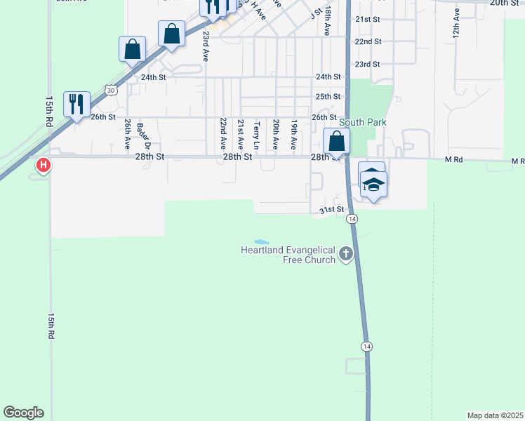 map of restaurants, bars, coffee shops, grocery stores, and more near 1901 31st Street in Central City