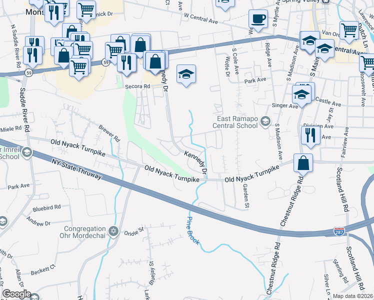 map of restaurants, bars, coffee shops, grocery stores, and more near 91 Heitman Drive in Spring Valley