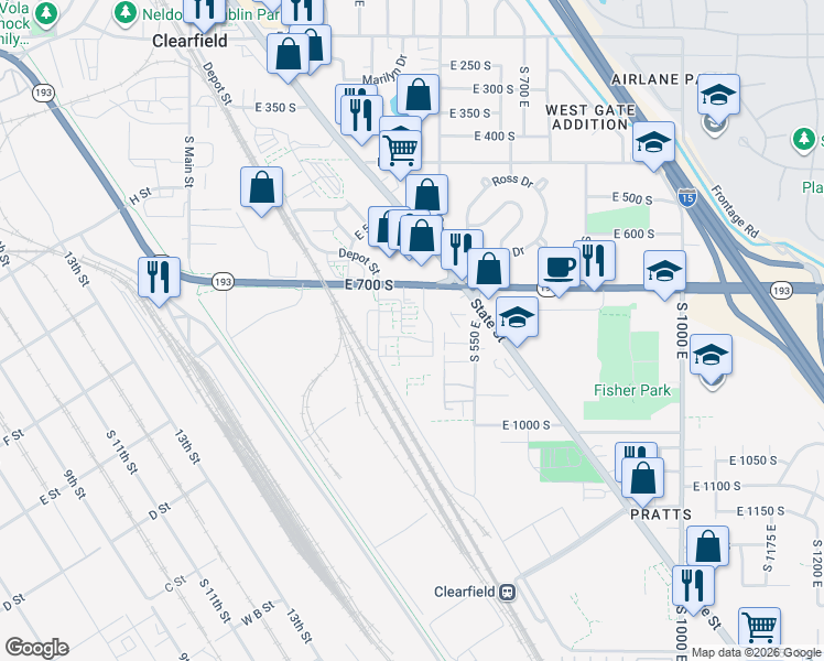map of restaurants, bars, coffee shops, grocery stores, and more near 462 East London Way in Clearfield