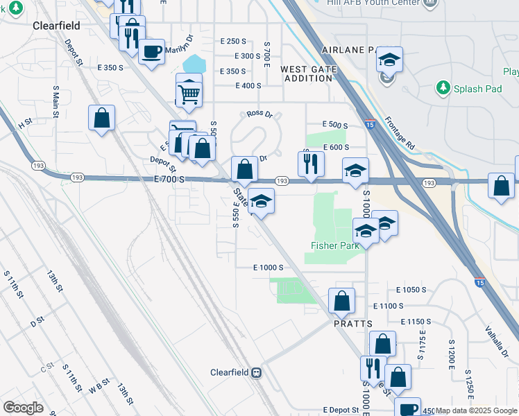 map of restaurants, bars, coffee shops, grocery stores, and more near 825 State Street in Clearfield