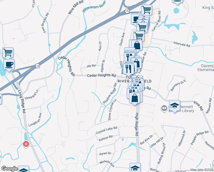 map of restaurants, bars, coffee shops, grocery stores, and more near 50 Lancaster Place in Stamford