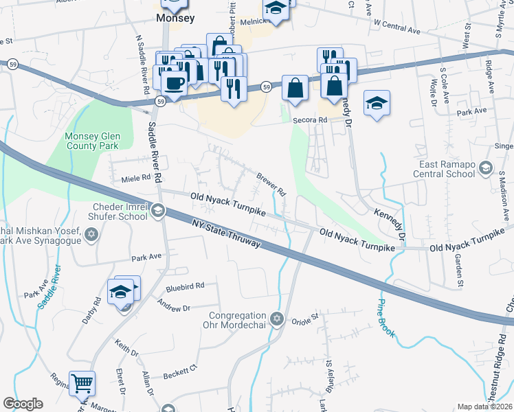 map of restaurants, bars, coffee shops, grocery stores, and more near 9 Cape Court in Monsey