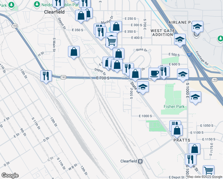 map of restaurants, bars, coffee shops, grocery stores, and more near 833 South Cowans Court in Clearfield