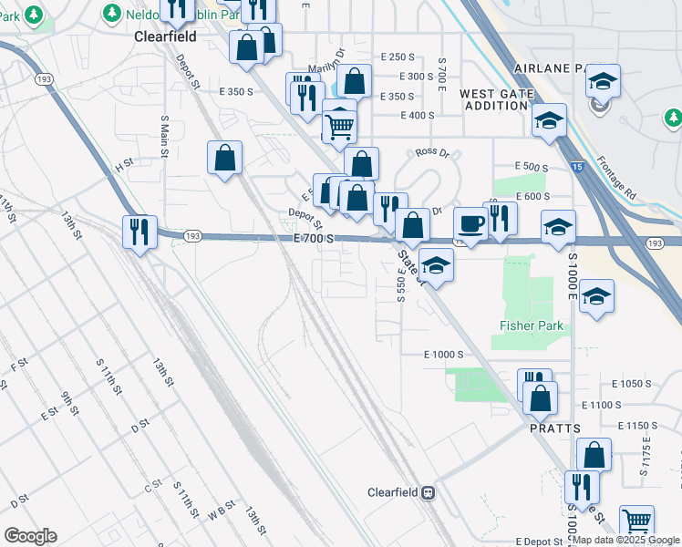 map of restaurants, bars, coffee shops, grocery stores, and more near 833 South Cowans Court in Clearfield