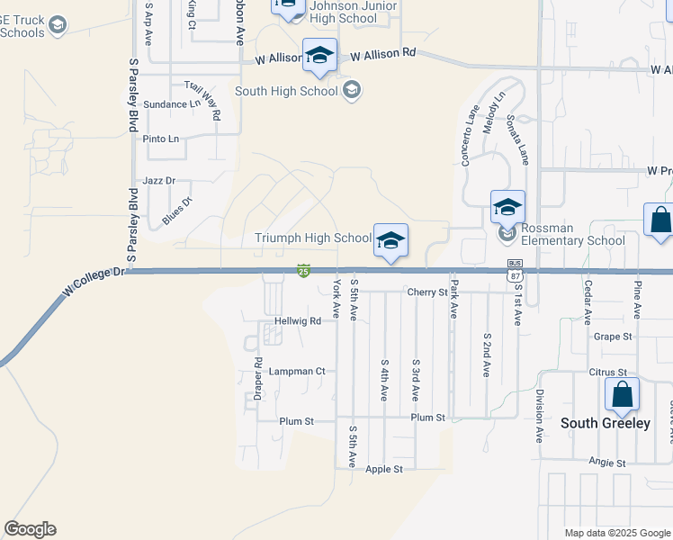 map of restaurants, bars, coffee shops, grocery stores, and more near 1400 West College Drive in Cheyenne