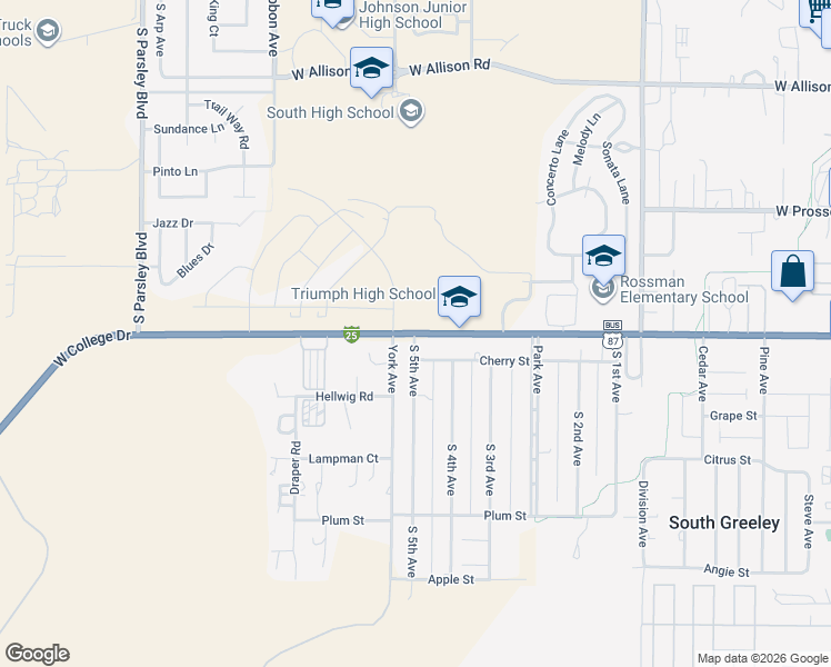 map of restaurants, bars, coffee shops, grocery stores, and more near 1350 West College Drive in Cheyenne