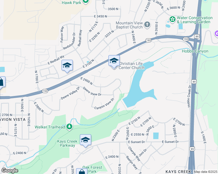 map of restaurants, bars, coffee shops, grocery stores, and more near 2278 East 2900 North in Layton