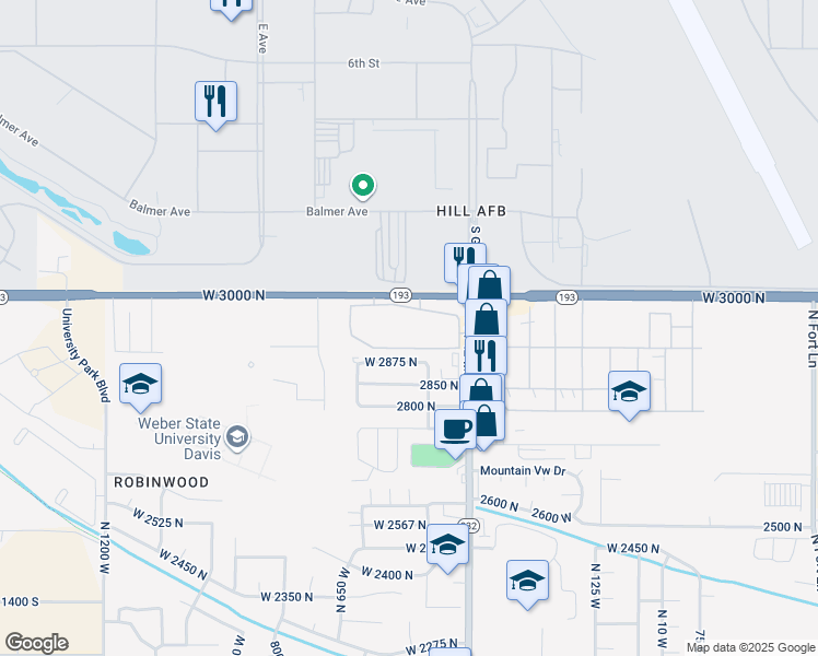 map of restaurants, bars, coffee shops, grocery stores, and more near 2955 North 400 West in Layton