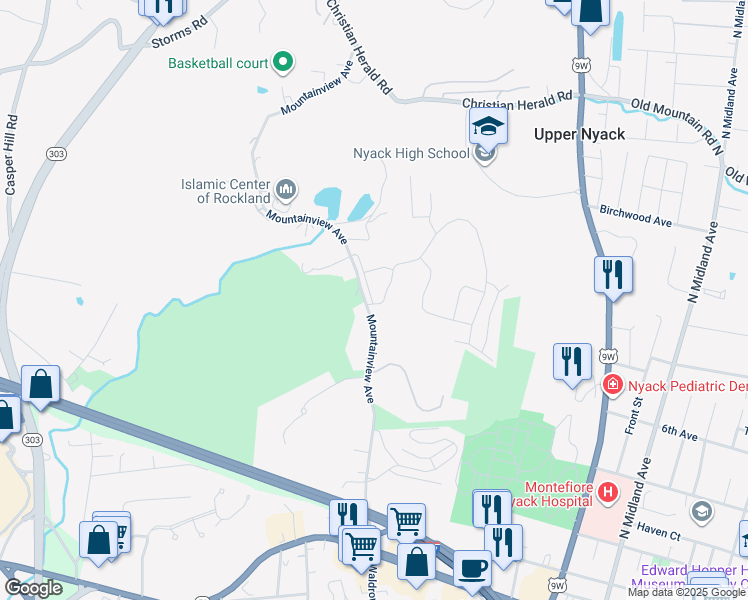 map of restaurants, bars, coffee shops, grocery stores, and more near 51 Sierra Vista Lane in Valley Cottage