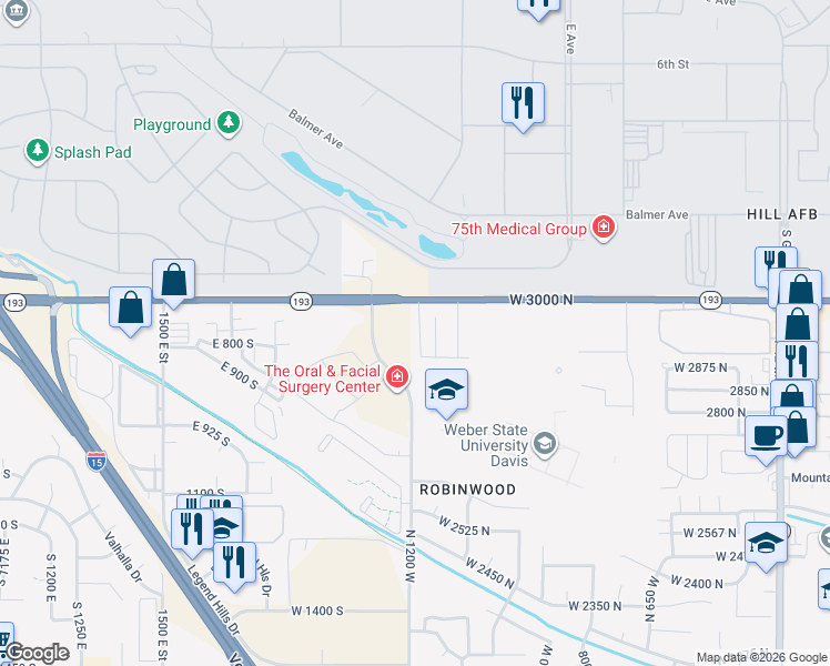 map of restaurants, bars, coffee shops, grocery stores, and more near 2931 1175 West in Layton