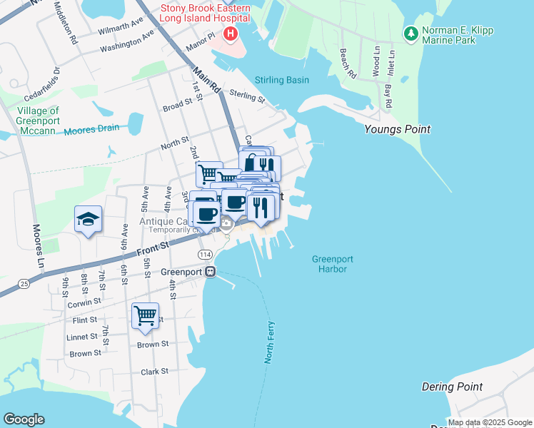 map of restaurants, bars, coffee shops, grocery stores, and more near in Greenport