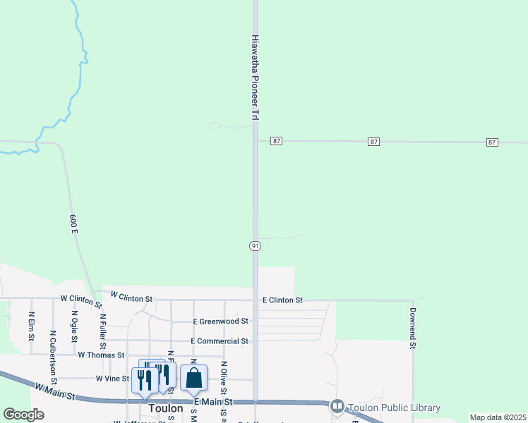 map of restaurants, bars, coffee shops, grocery stores, and more near Illinois 91 in Toulon