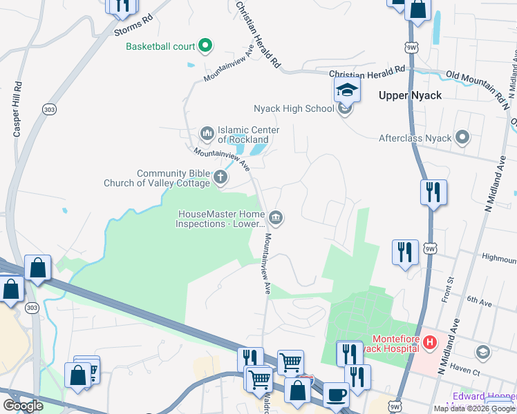 map of restaurants, bars, coffee shops, grocery stores, and more near 462 Mountainview Avenue in Valley Cottage