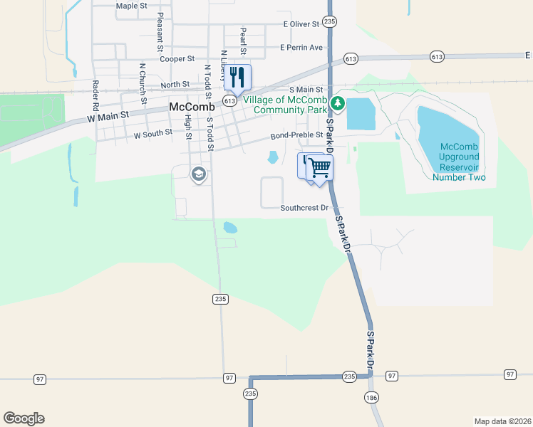 map of restaurants, bars, coffee shops, grocery stores, and more near 271 Southcrest Drive in McComb