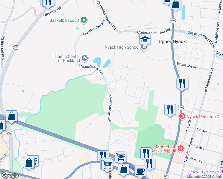 map of restaurants, bars, coffee shops, grocery stores, and more near 4 Sierra Vista Lane in Valley Cottage