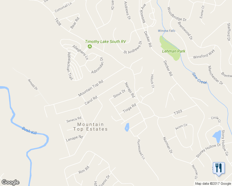 map of restaurants, bars, coffee shops, grocery stores, and more near 813 Sioux Drive in East Stroudsburg