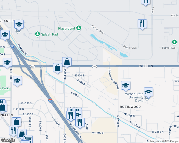 map of restaurants, bars, coffee shops, grocery stores, and more near 731 South 1650 East in Clearfield