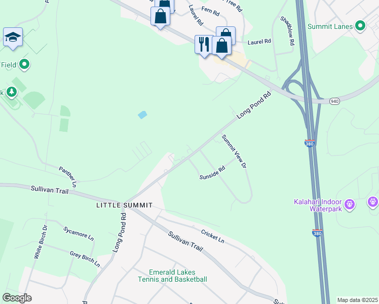 map of restaurants, bars, coffee shops, grocery stores, and more near 2931 Long Pond Road in Pocono Summit