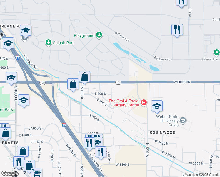 map of restaurants, bars, coffee shops, grocery stores, and more near 720 South 1650 East in Clearfield