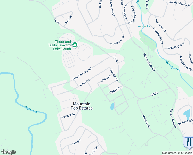 map of restaurants, bars, coffee shops, grocery stores, and more near 120 Carol Road in East Stroudsburg
