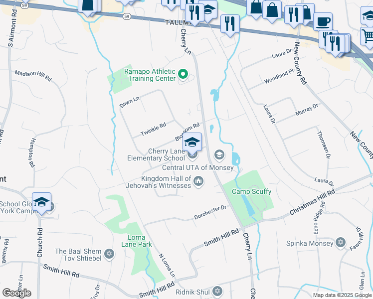 map of restaurants, bars, coffee shops, grocery stores, and more near 4 Heather Drive in Airmont