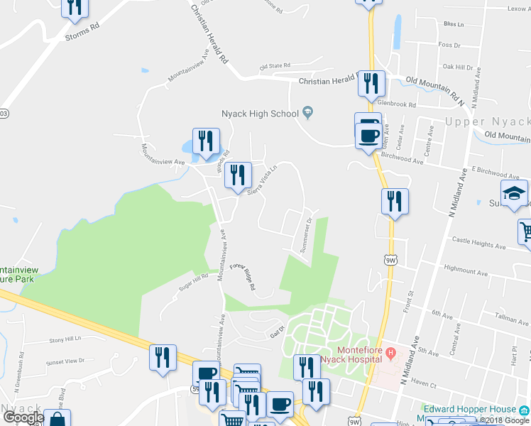 map of restaurants, bars, coffee shops, grocery stores, and more near 375 Sierra Vista Lane in Valley Cottage