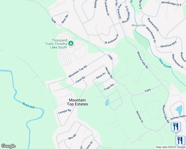 map of restaurants, bars, coffee shops, grocery stores, and more near 120 Carol Road in East Stroudsburg