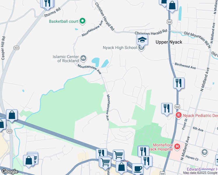 map of restaurants, bars, coffee shops, grocery stores, and more near 15 Sierra Vista Lane in Valley Cottage