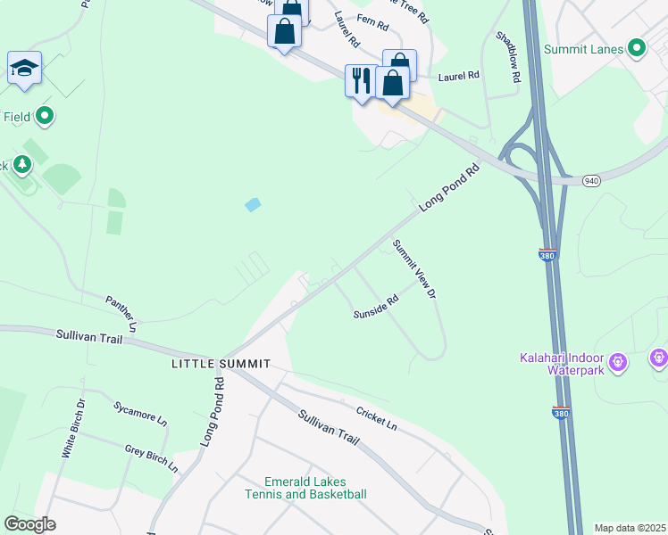 map of restaurants, bars, coffee shops, grocery stores, and more near 2931 Long Pond Road in Pocono Summit