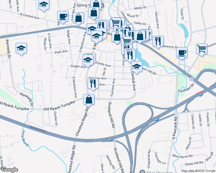 map of restaurants, bars, coffee shops, grocery stores, and more near 34 Gerow Avenue in Spring Valley