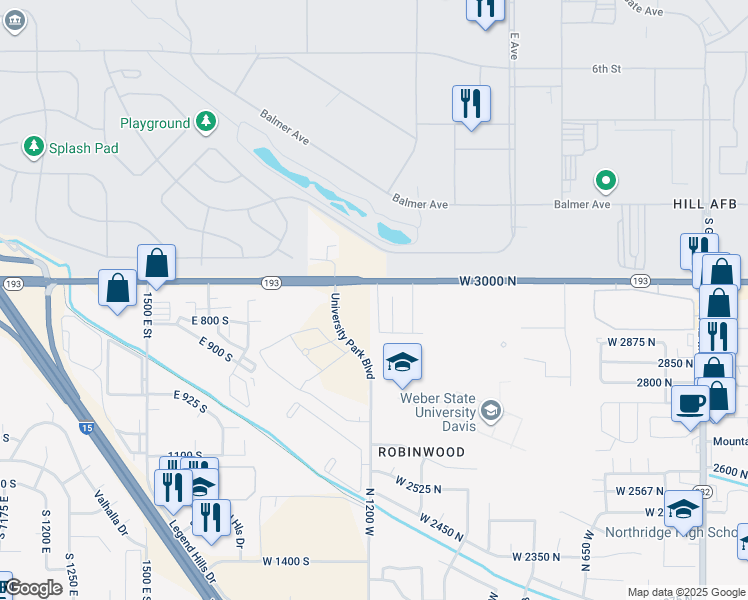 map of restaurants, bars, coffee shops, grocery stores, and more near 2949 1175 West in Layton