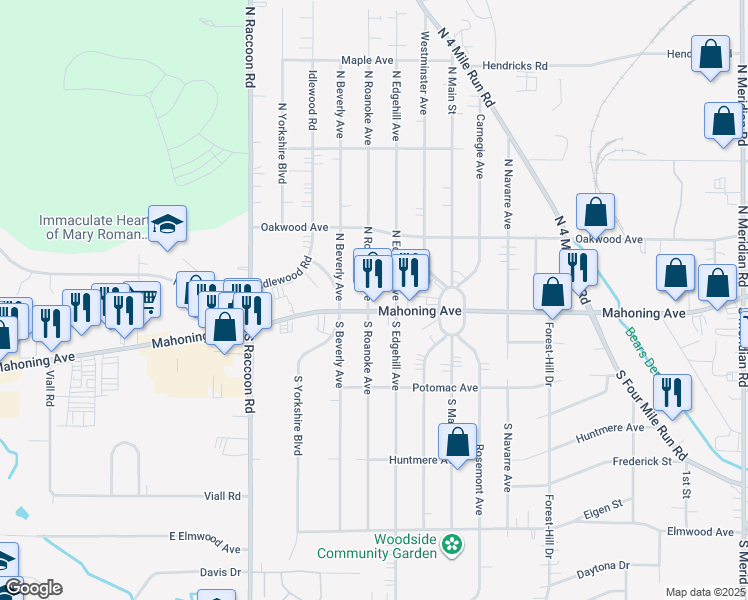 map of restaurants, bars, coffee shops, grocery stores, and more near 4226 Mahoning Avenue in Youngstown