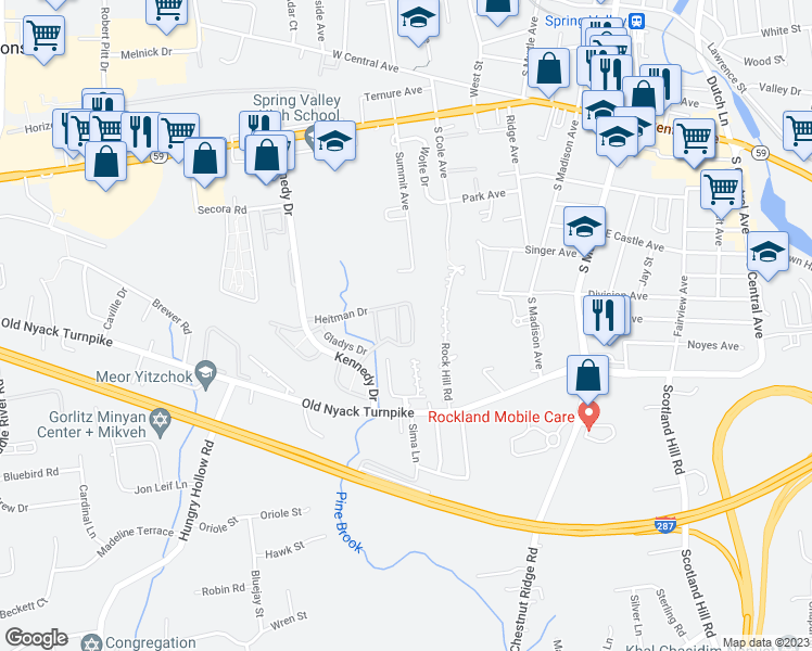 map of restaurants, bars, coffee shops, grocery stores, and more near 7-141 Heitman Drive in Spring Valley