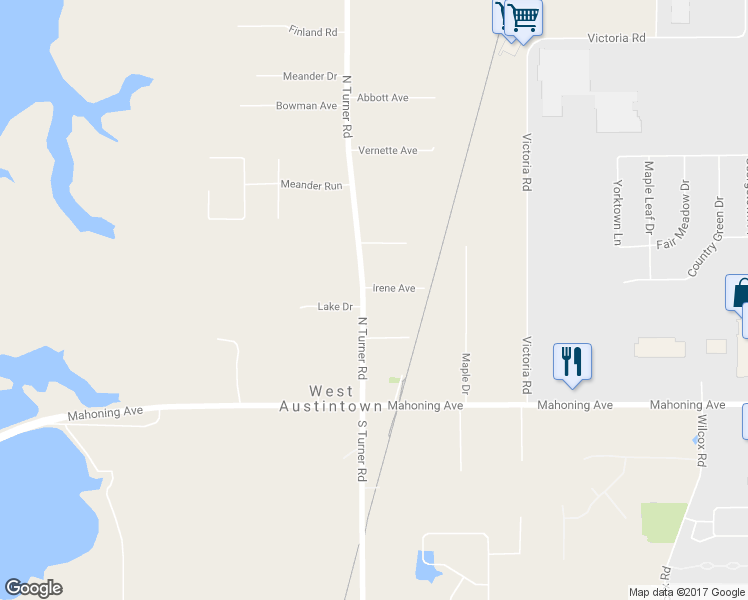 map of restaurants, bars, coffee shops, grocery stores, and more near 69 North Turner Road in Youngstown