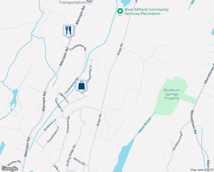map of restaurants, bars, coffee shops, grocery stores, and more near 236 Ridge Road in West Milford