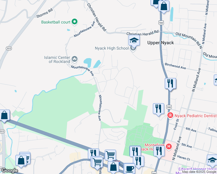 map of restaurants, bars, coffee shops, grocery stores, and more near 166 Sierra Vista Lane in Valley Cottage